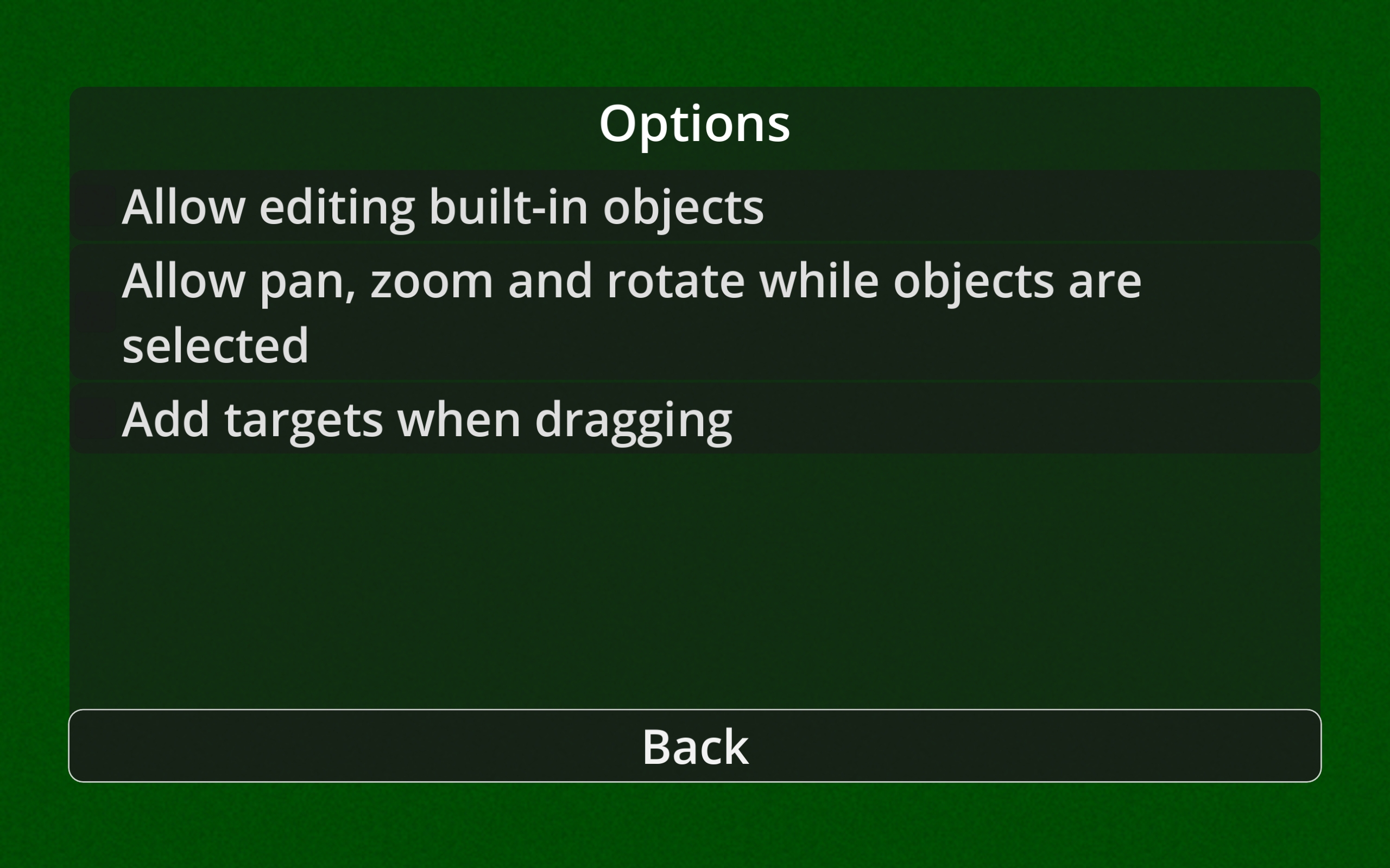 Options menu